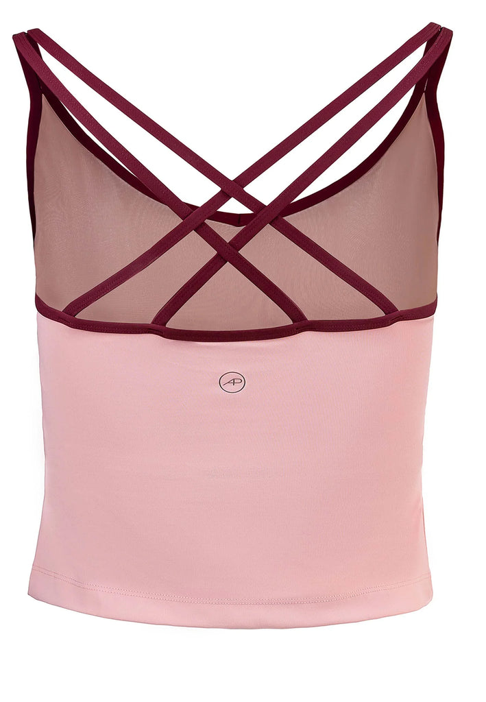 Rosa Sport Top Damen mit integriertem BH Rückansicht