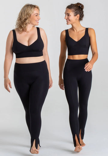 Schwarze High Waist Leggings Damen Plus Size Model