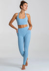 Stretch Yoga Leggings Damen hellblau mit Seitentaschen