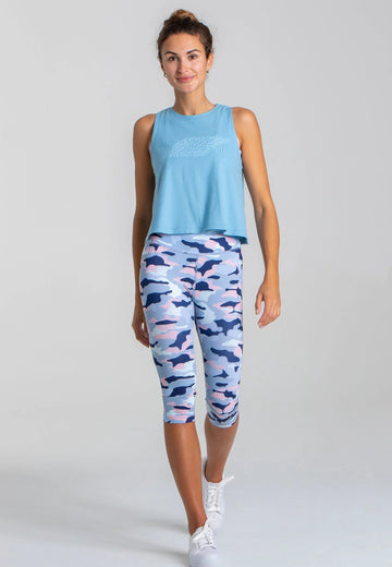 Fitness Outfit Damen blaues Crop Top und Leggings