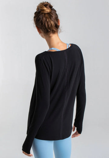 Langarmshirt Damen Bootsausschnitt schwarz Rückansicht